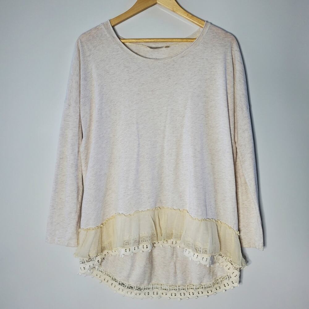 True Grit cream color oversized long sleeve cotton top Size medium